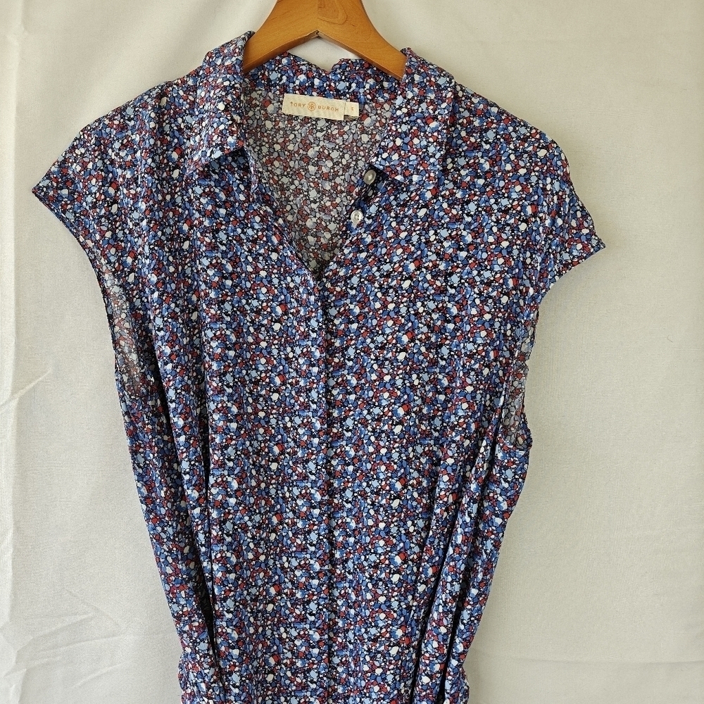 Authentic TORY BURCH Gigi Shirt dress in Hudson Blue Linosa Sz 10 $395 - Picture 10 of 14